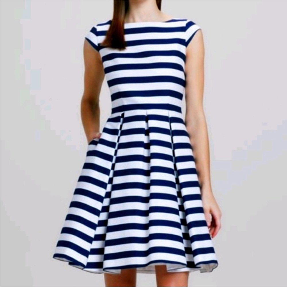 Kate Spade Navy & White Striped Mariella Dress Cap Sleeve Boat Neck